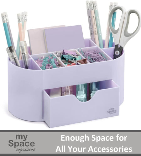 Acrylic Desk Organizer for Office Supplies and Accessories Pen Holder Office Organization Desktop Organizer for Room College Dorm Home School, Light Purple (White Lavender)