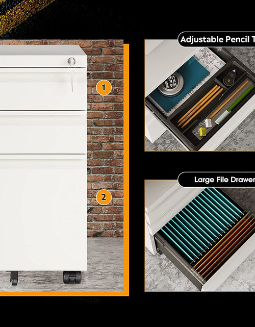 Load image into Gallery viewer, 3 Drawer Mobile File Cabinet under Desk Office, Fully Assembled except Casters, Letter/Legal Size, White
