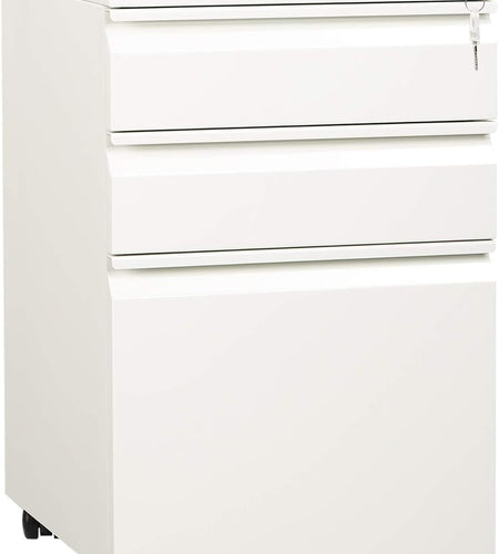 3 Drawer Mobile File Cabinet under Desk Office, Fully Assembled except Casters, Letter/Legal Size, White