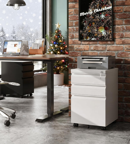 3 Drawer Mobile File Cabinet under Desk Office, Fully Assembled except Casters, Letter/Legal Size, White