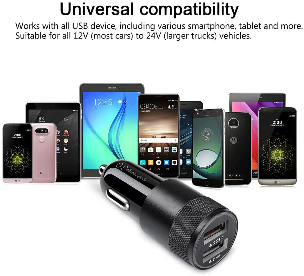 Fast Car Charger, Quick Charging 5.4A/30W Phone USB Car Charger Adapter Rapid Plug 2 Port Cigarette Lighter Charger Flush Compatible Samsung, Tablet, Iphone, Ipad, LG