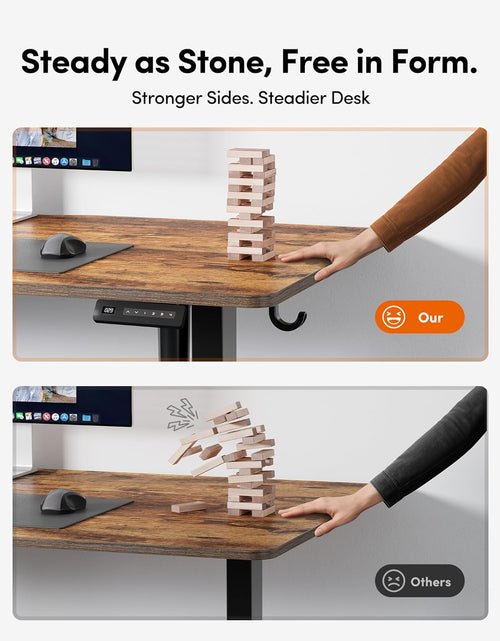Load image into Gallery viewer, Height Adjustable Electric Standing Desk, 48 X 24 Inches Stand up Table, Sit Stand Home Office Desk with Splice Board, Black Frame/Rustic Brown Top
