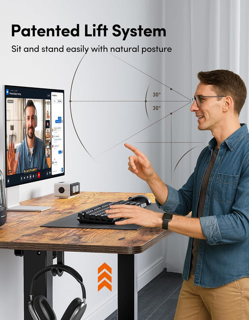 Load image into Gallery viewer, Height Adjustable Electric Standing Desk, 48 X 24 Inches Stand up Table, Sit Stand Home Office Desk with Splice Board, Black Frame/Rustic Brown Top
