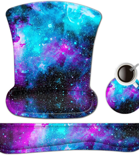 Keyboard Wrist Rest Pad and Mouse Wrist Rest Support Mouse Pad Set,Durable & Comfortable & Lightweight for Easy Typing & Pain Relief-Ergonomic Support (Galaxy)