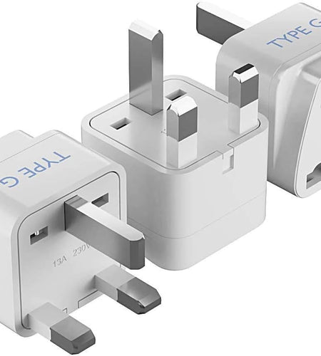 UK, Hong Kong, Ireland, UAE Travel Plug Adapter (Type G) - 3 Pack [Grounded & Universal] (GP-7-3PK)