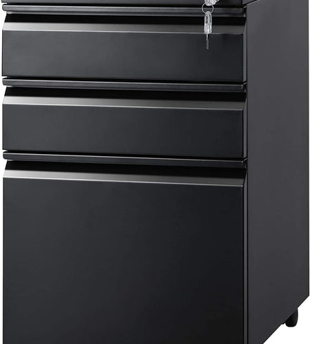 3 Drawer Mobile File Cabinet under Desk Office, Fully Assembled except Casters, Letter/Legal Size, Black
