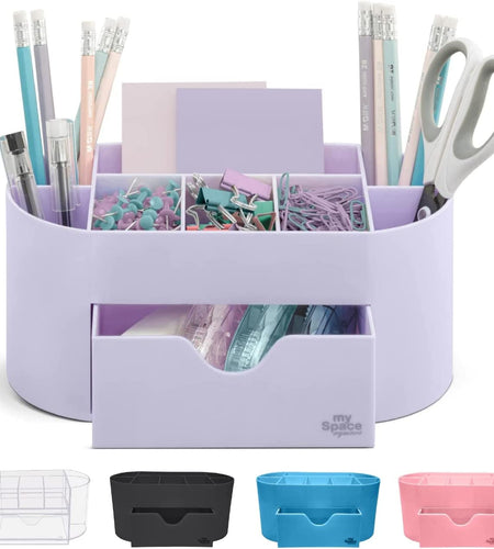 Acrylic Desk Organizer for Office Supplies and Accessories Pen Holder Office Organization Desktop Organizer for Room College Dorm Home School, Light Purple (White Lavender)