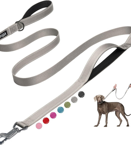 6 FT Heavy Duty Dog Leash with 2 Comfortable Padded Handles, Traffic Handle & Advanced Easy Snap Hook, Reflective Walking Lead for Large, Medium & Small Breed Dogs, Grey