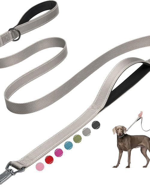 Load image into Gallery viewer, 6 FT Heavy Duty Dog Leash with 2 Comfortable Padded Handles, Traffic Handle &amp; Advanced Easy Snap Hook, Reflective Walking Lead for Large, Medium &amp; Small Breed Dogs, Grey
